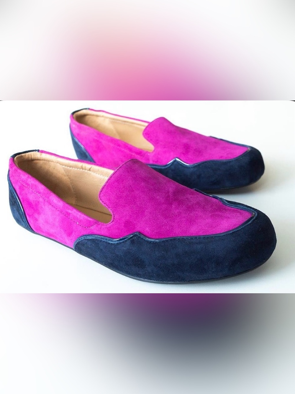 Lisbeth Joe Women’s Suede Loafers in Fuchsia and Navy 10